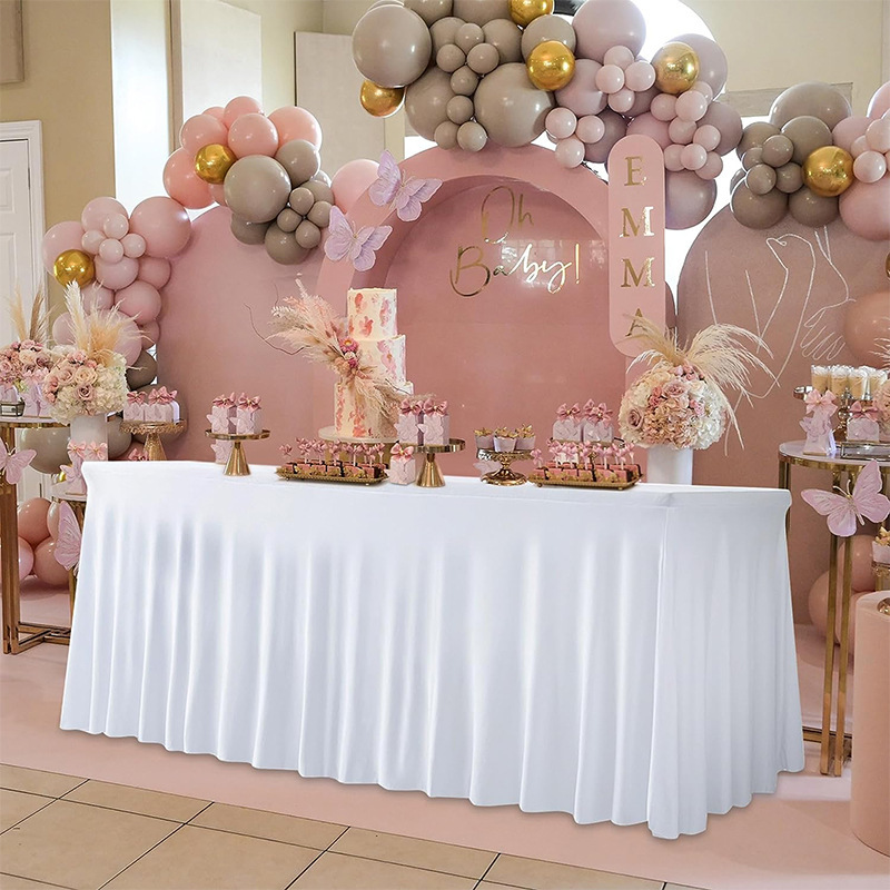 クロスボーダー抗シワポリエステル全囲弾性テーブルクロスセット結婚祝い宴会長方形スカート会議事務テーブルクロス|undefined