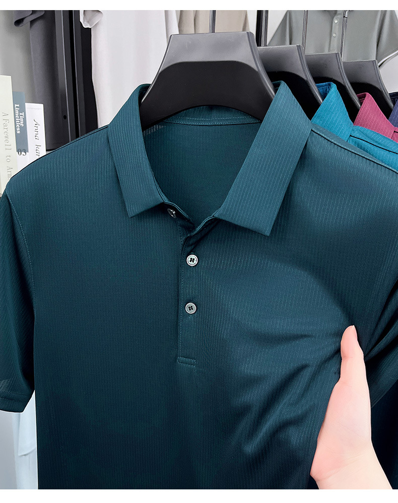 Áo polo nam tay ngắn lụa tơ tằm cao cấp phong cách công sở — Xanh đậm 15580 chi tiết 24
