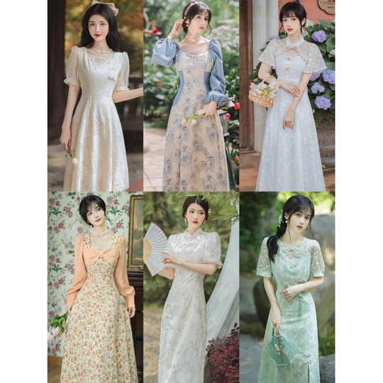 Hangzhou Sijiqing Women's Clothing 2024 New French Style Dress Women's Summer Waist Long Skirt Pure Desire Style Wholesale