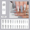 Long white marble fake nails, nail sequins for manicure, suitable for import, 24 pieces