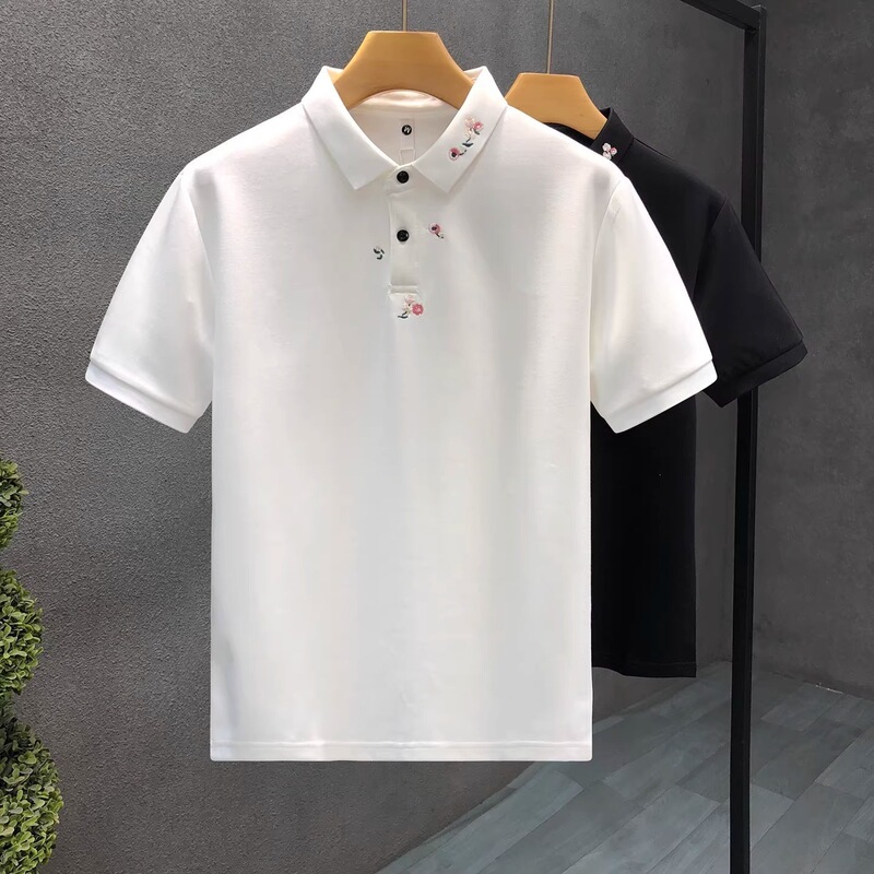 Light Luxury Ice Silk Cool Embroidered Short-Sleeve Business Polo Shirt for Men, Trendy Brand Collared T-Shirt, Summer Thin Style Men's Half-Sleeve