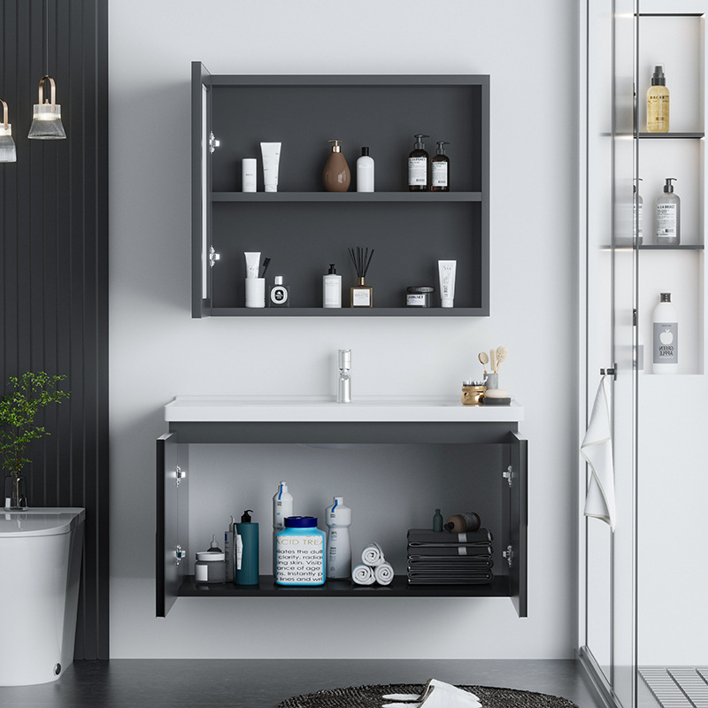 Shiqi nuevo 14mm panal gabinete de baño de aluminio inteligente espejo gabinete combinación cerámica cuenca integrada