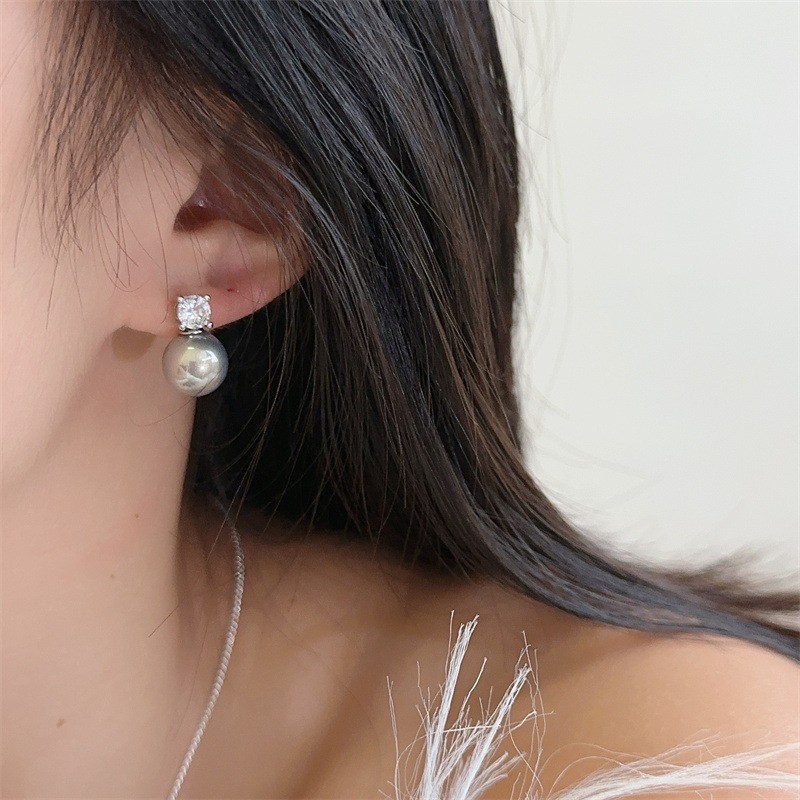 O343 실버 지르콘 귀걸이 그레이 펄