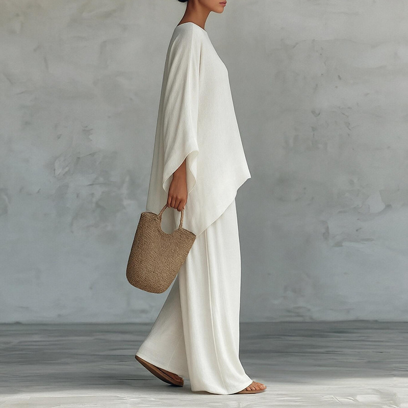 2026 Spring And Summer New Women's Clothing, Fashionable And Elegant Commuting Solid Color Round Neck Casual Suit_ecoleips.com
