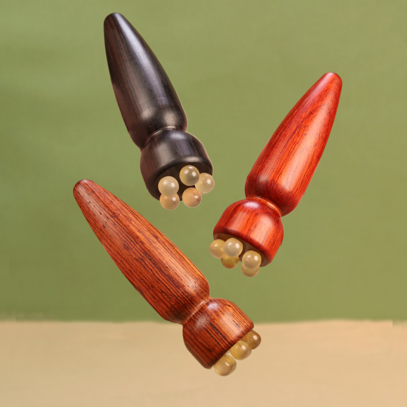 Satin Rosewood Small Lotus Eye Massage Stick Horn Facial Massager Tendon Pulling Acupuncture Point Women's Skin Care Tool