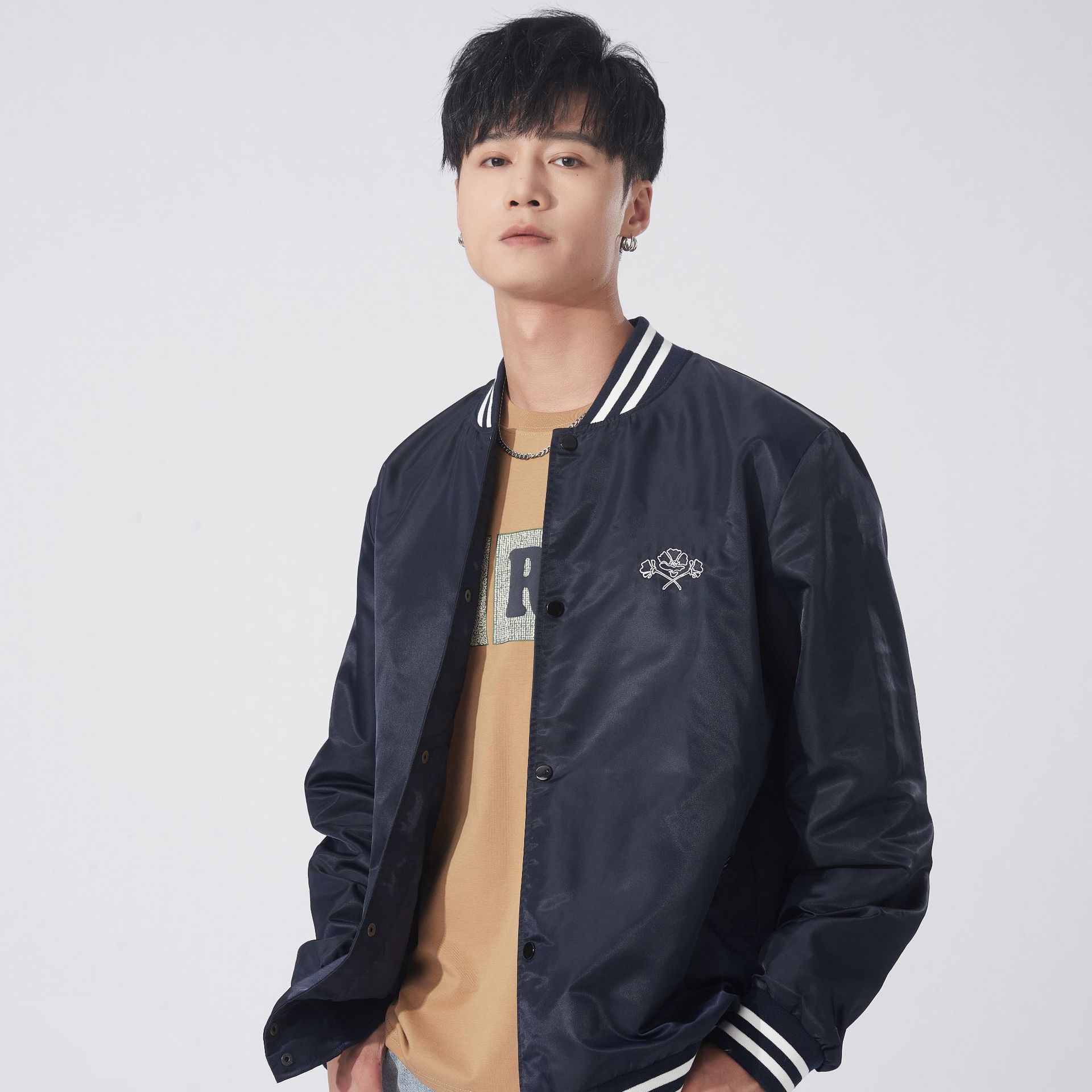 定制贴布绣夹克男士韩版潮流春秋新款外套宽松外穿立领棒球服