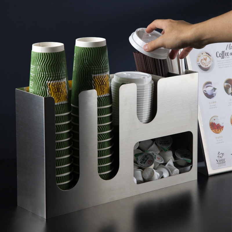 Tabletop drink station paper cup holder, straw organizer, tissue holder, dispenser, commercial cup retriever