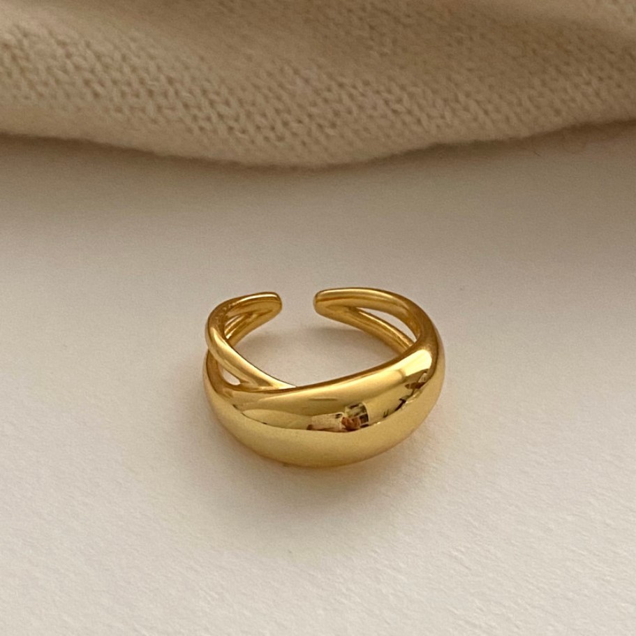 Women's Gender 18K Gold Plated 925 Sterling Silver Solid Color Open Rings 925 Sterling Silver Rings