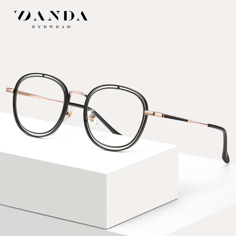 Nueva miopía gafas marco hombres y mujeres mismo marco redondo gafas lisas JS8602 metal personalidad hueco anti-azul gafas de luz
