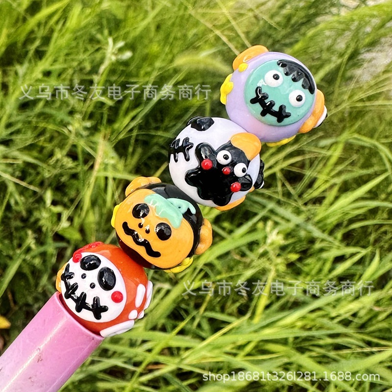 16mm卡通万圣节鬼节南瓜幽灵手绘珠diy手机链钥匙扣车挂串珠笔配|undefined