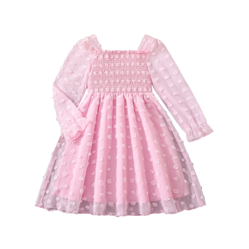 Niñas grandes faldas de comercio exterior ropa infantil otoño 2025 nuevo estilo francés cuello cuadrado mangas largas cintura dulce vestido elegante