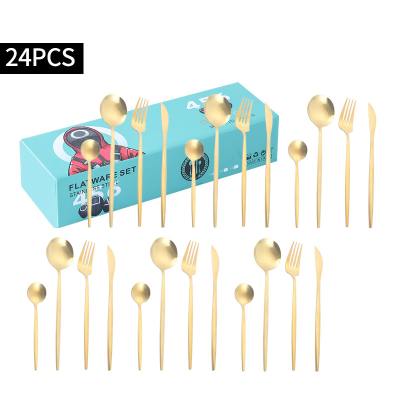 Amazon transfronterizo portugués vajilla de acero inoxidable 24 piezas conjunto cuchillo de comida occidental, tenedor y cuchara YY pequeña caja traje regalo de boda