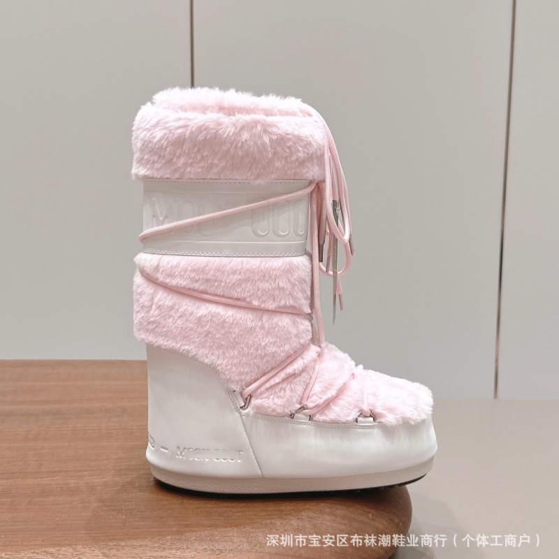 Moon Boot Icon Low Faux Fur Pink White