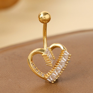 Light Medieval Style French Micro-Paved Zircon Love Irregular Navel Nail for Women Cross-Border Simple Diamond-Encrusted Commuting Navel Ring