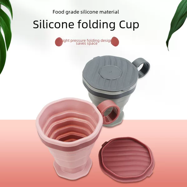 New portable folding coffee cup travel cup silicone folding Cup with rope travel with lid mouthwash Cup
