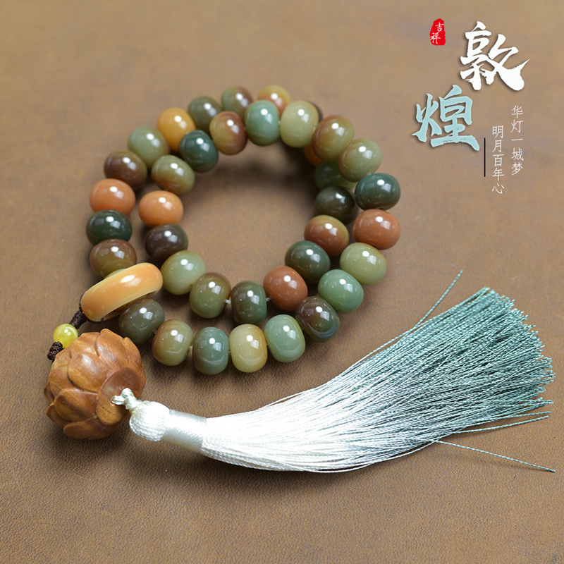 敦煌问天菩提根手持手串女生盘玩文玩风化白玉菩提子手链男款念珠