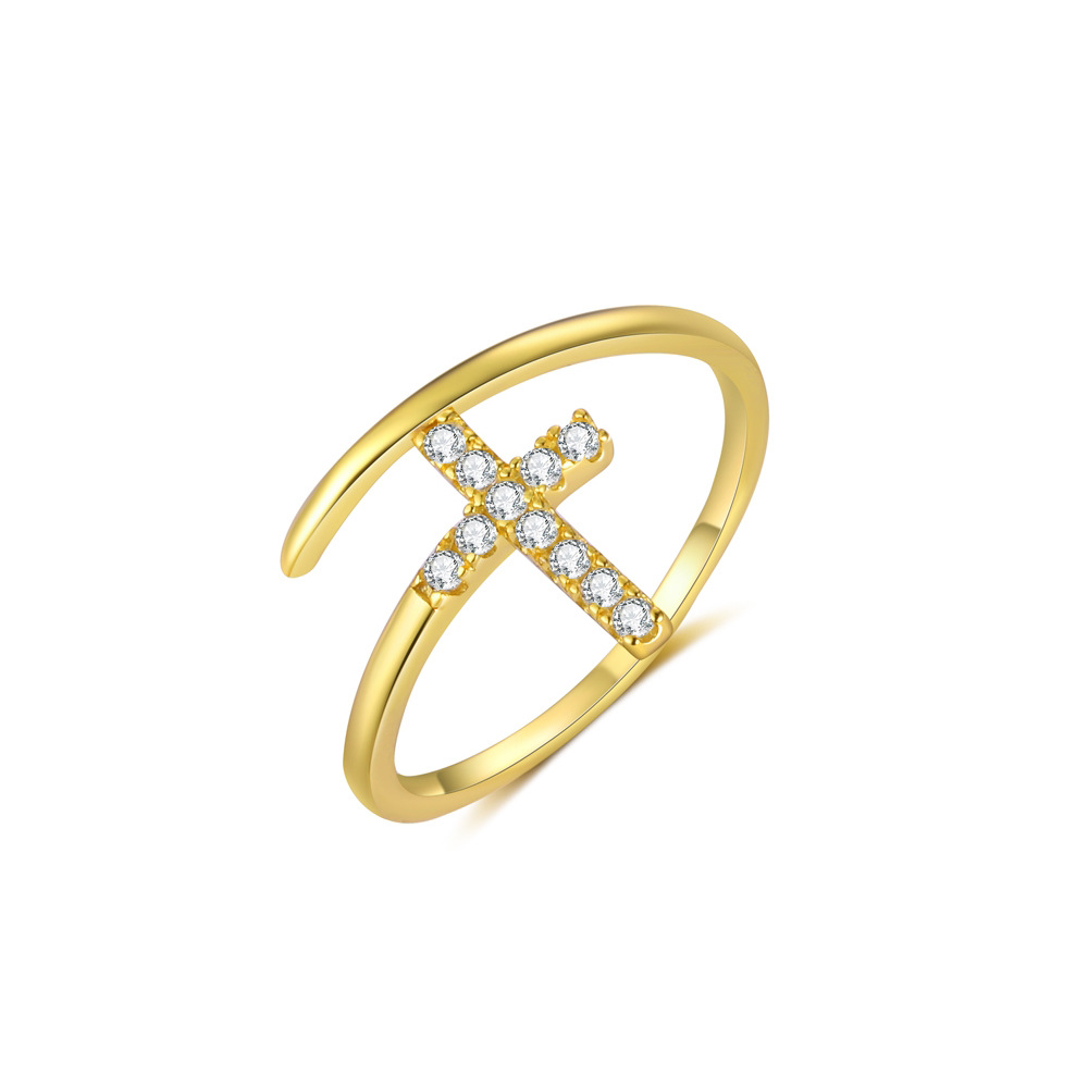 2g Weight Electroplated Gold Plating Process Open Rings, Rings Classification Adjustable Ring Size 1 Piece Quantity Date, Tea Party Occasion 925 Sterling Silver Material Geometric, Cross Pattern All Seasons Season Women's Gender Casual, Simple Style Style 1 Piece 925 Sterling Silver Geometric Cross Electroplated Open Rings Rings 5