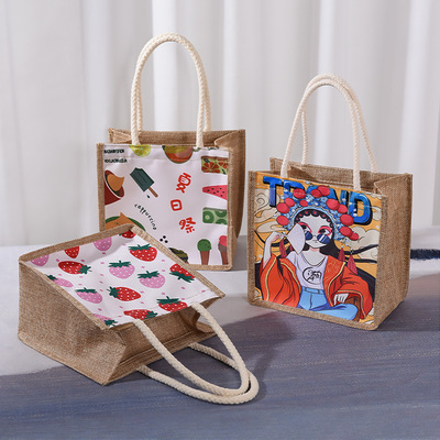 Handbag canvas Bag Korean Edition Cartoon literature Hand carry bags Portable portable Easy Banding Rice bag Lunch bag