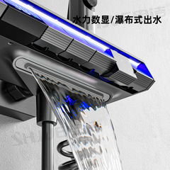 Gun gray all-copper piano button five-function spray back shower set intelligent constant temperature digital display large storage supercharged shower