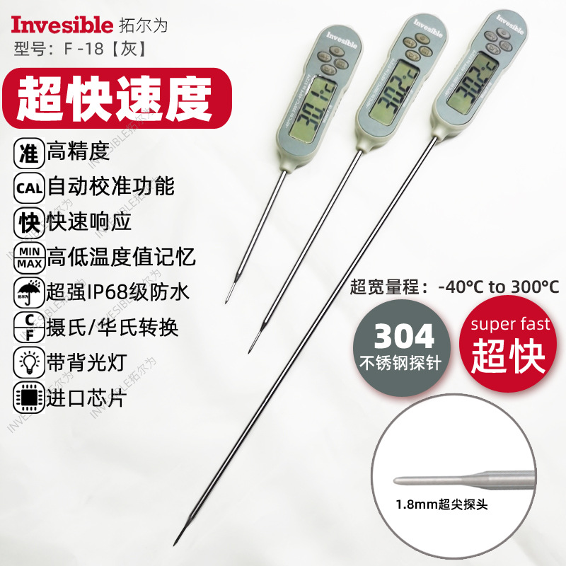 F18不锈钢304超快商业用化学油温水温工业土壤食品探针中心温度计