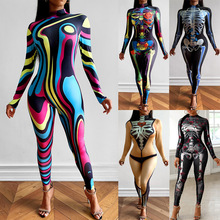 2022独立站wish亚马逊新款欧美街头骷髅骨架印花连体裤长裤现货