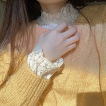 加绒蕾丝打底衫女春秋新款洋气内搭感中领网纱上衣半高领仙气