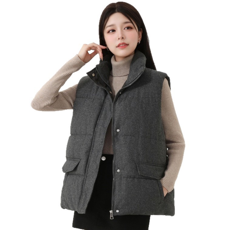 欧洲站2025新款洋气立领棉马甲女短款宽松时尚设计感百搭马夹坎肩|undefined