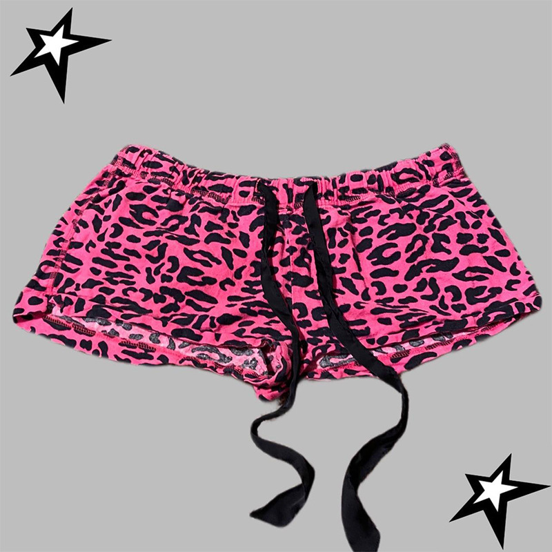 2024 European and American Summer Women's Clothing Ins Leopard Print Slim-fit Contrast Color Spice Girls Casual Sports Sweatpants Shorts Beach Pants