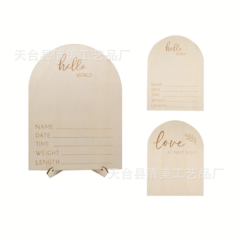 Anuncio del recién nacido Logotipo Milestone de madera de doble cara de madera Logotipo Hello World Milestone