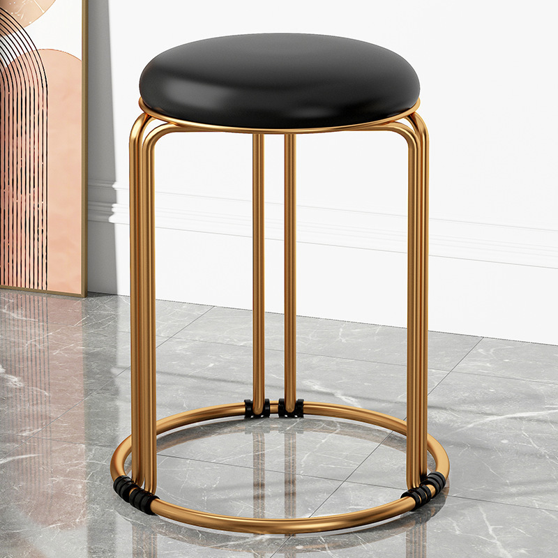 [굵은 6열 솔리드 스틸바-골드다리] 블랙-가죽