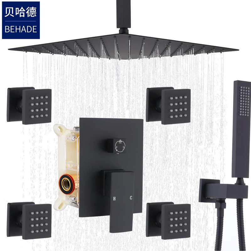 Ceiling-Mounted Concealed Shower Head in Matte Black, Amz Concealed Shower Head, in Stock, Starting from 3 Sets