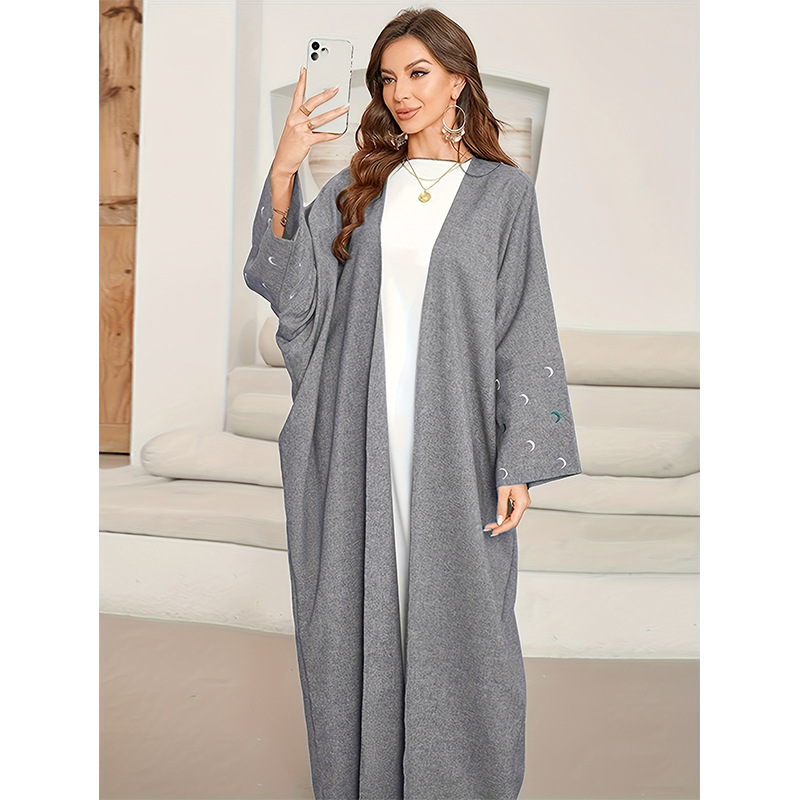 2025 New Cross-Border Bat-Sleeve Muslim Robe, Middle Eastern Elegant Cardigan With Moon Embroidered Sleeves Dress_ecoleips.com