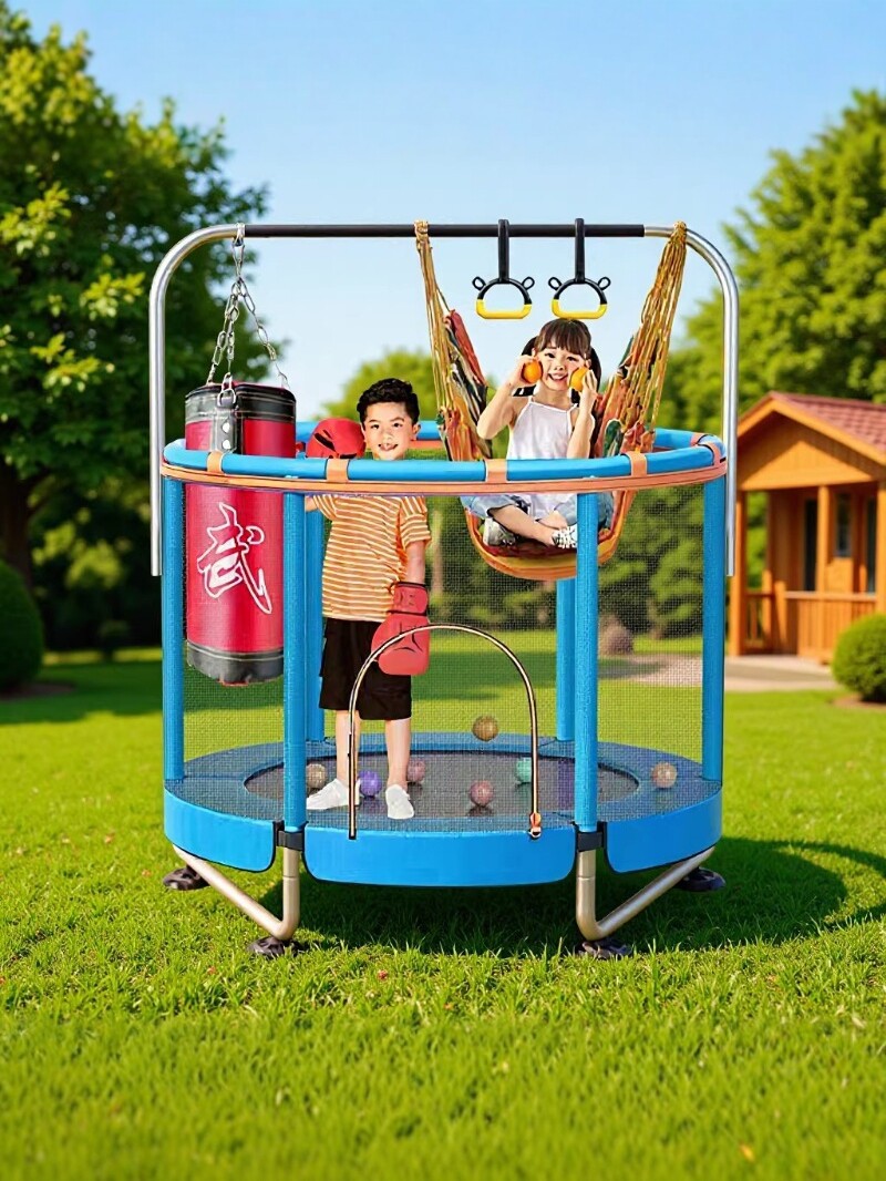 Trampolín de refuerzo y estabilidad doméstico con pasamanos de red de protección para niños recreativos indoor swing fitness trampolín image 6