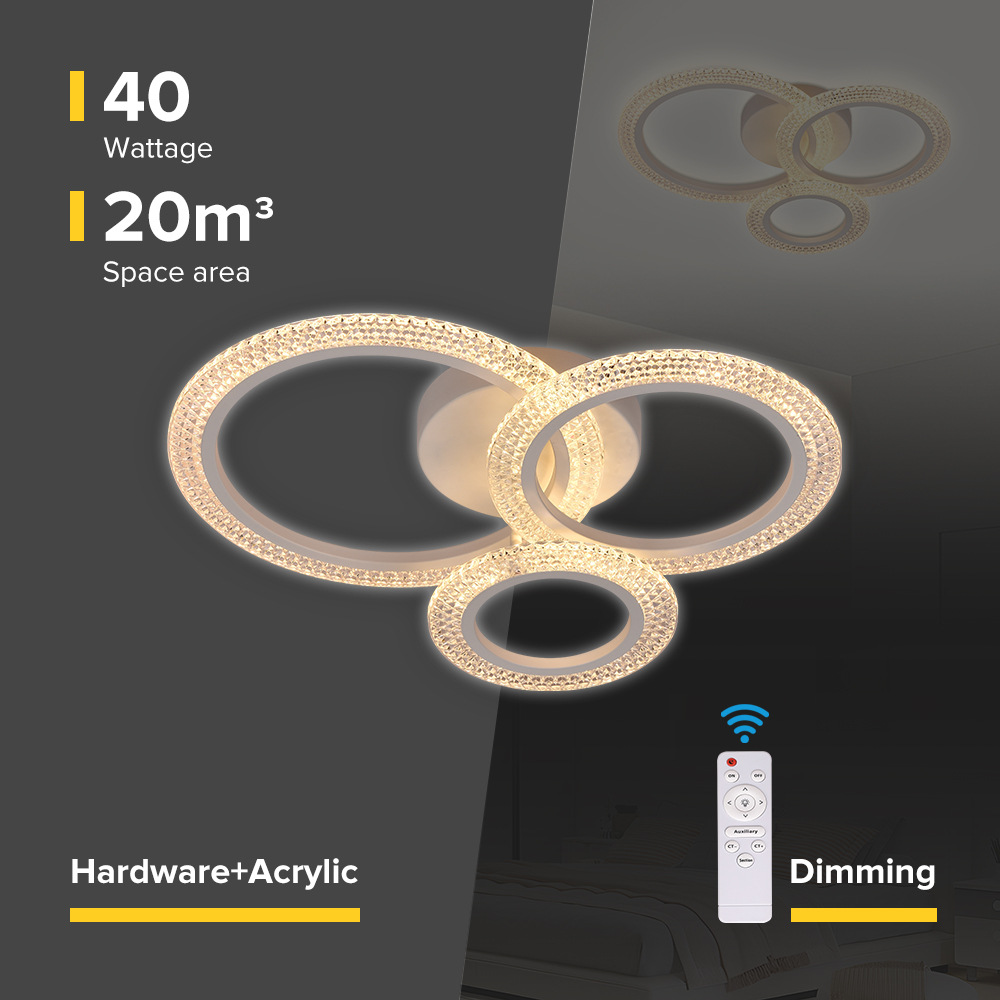 Acrílico transfronterizo simple anillo LED lámpara de sala de estar dormitorio comedor moderno burbuja redonda iluminación de techo