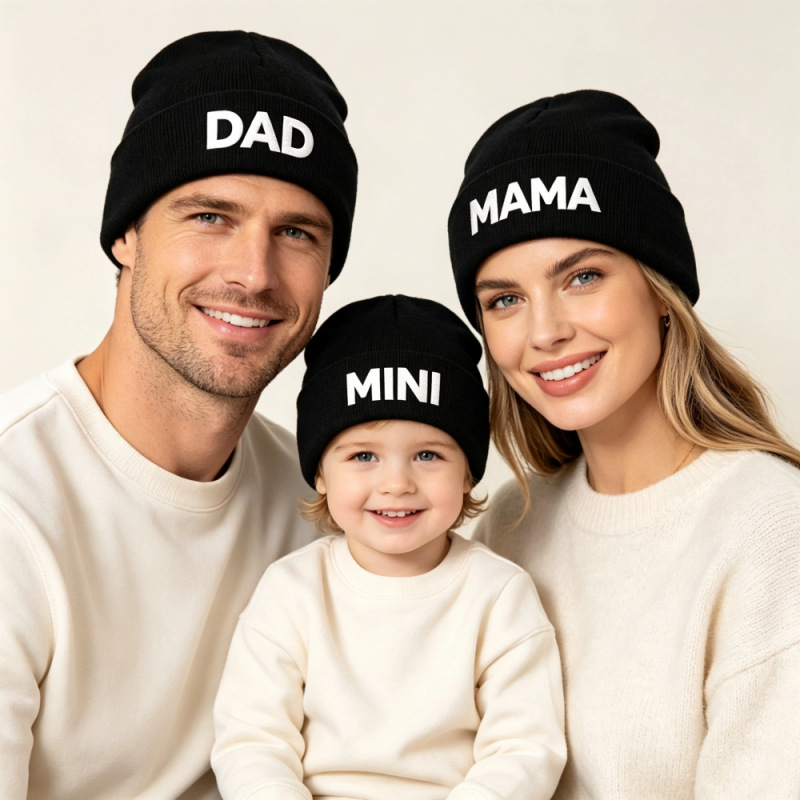 Cross-Border Letter Embroidery Parent-Child Mama Mini Dad Knitted Hat Mother's Day Father's Day Knitted Hat Cross-Border Letter Embroidery Parent-Child Mama Mini Dad Knitted Hat Mother's Day Father's Day Knitted Hat