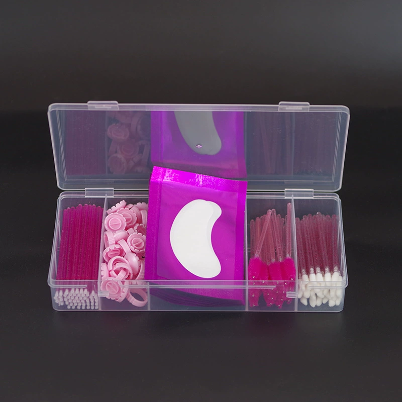Manicure Storage Box, 5-Compartment Clear Plastic Case with Lash & Brush Set, Small