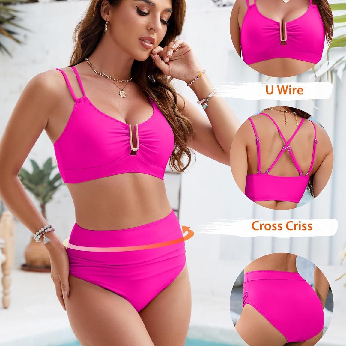 2025 nuevo Amazon apertado bañador de espalda baja mujer sensación de correa de pecho pequeño reunido bañador de playa multicolor