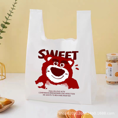 Disposable takeaway bag supermarket shopping plastic bag strawberry bear bread snack toy hand gift bag