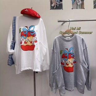 New in spring! [Haimi] Korean version of long sleeve crew neck apple printed sweater 8298# WXC