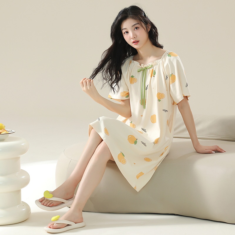 [Personalizado] 7A pijama de manga corta de algodón antibacteriano de gran tamaño gordo m200 kg camisón de maternidad verano femenino dulce y lindo