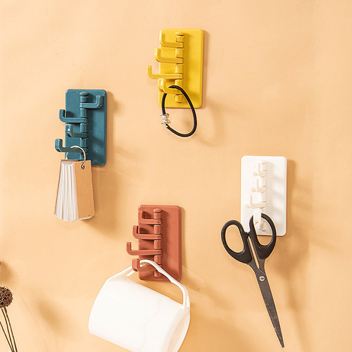 Four-link rotating adhesive hooks with contrasting color accordion hooks for bathroom and kitchen walls without punching holes and for hanging clothes hooks behind the door