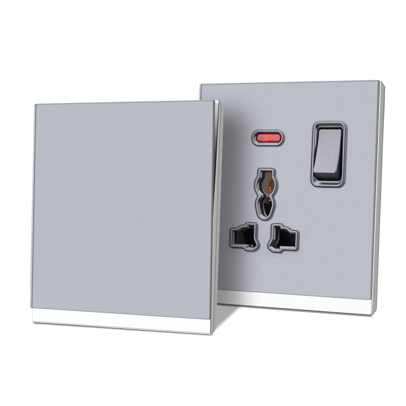 电镀超薄玻璃英式插座面板港版灯制开关13a香港英标带USB一开双控