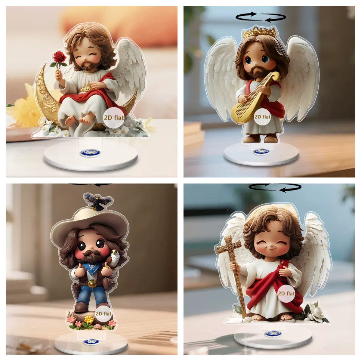 跨境俏皮小天使爱的旋转2d亚克力家居桌面旋转360°摆件解压玩具