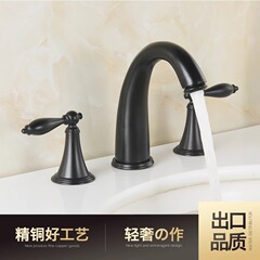 歐式全銅分體式面盆龍頭浴室櫃雙把三孔三件套臉盆台盆冷熱水龍頭