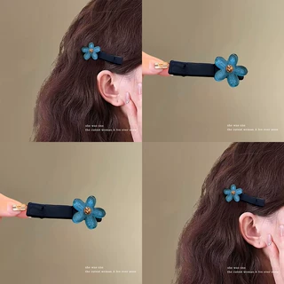 秋季蓝色花朵鸭嘴发夹边夹侧边刘海夹子头饰一字夹前额碎发发卡女