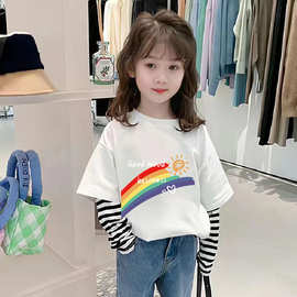 G2111#100%纯棉女童长袖T恤新款秋装洋气儿童衣服女童打底衫春秋