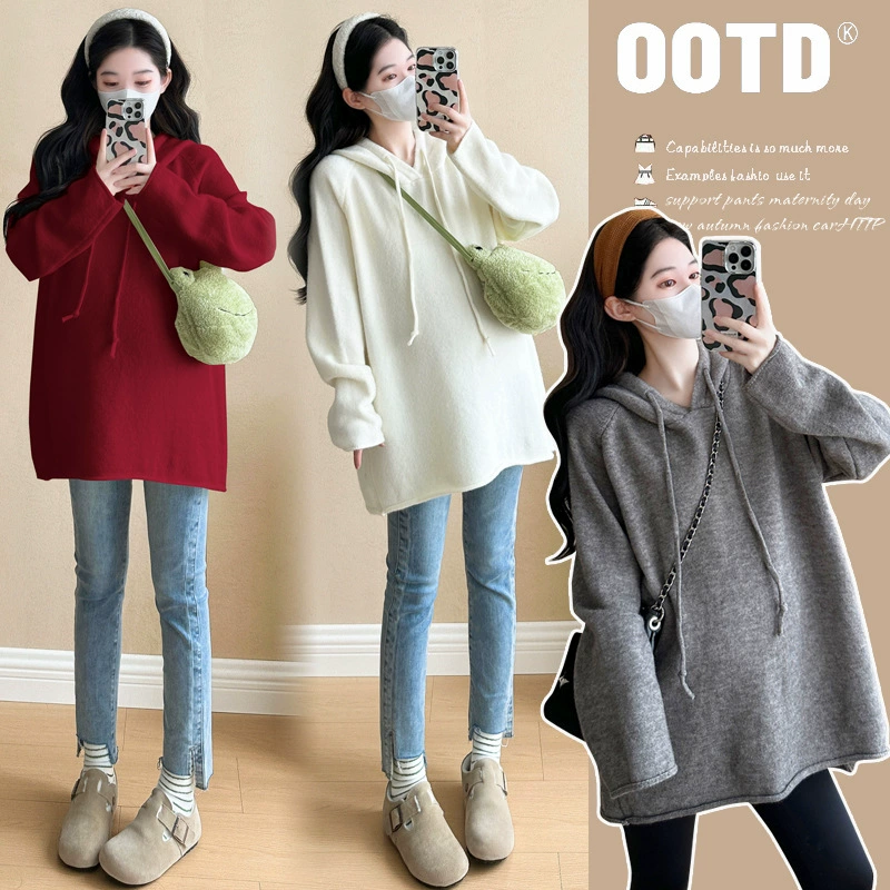 Одежда для беременных Толстый трикотажный топ осенний и зимний прилив мама модная новая корейская версия