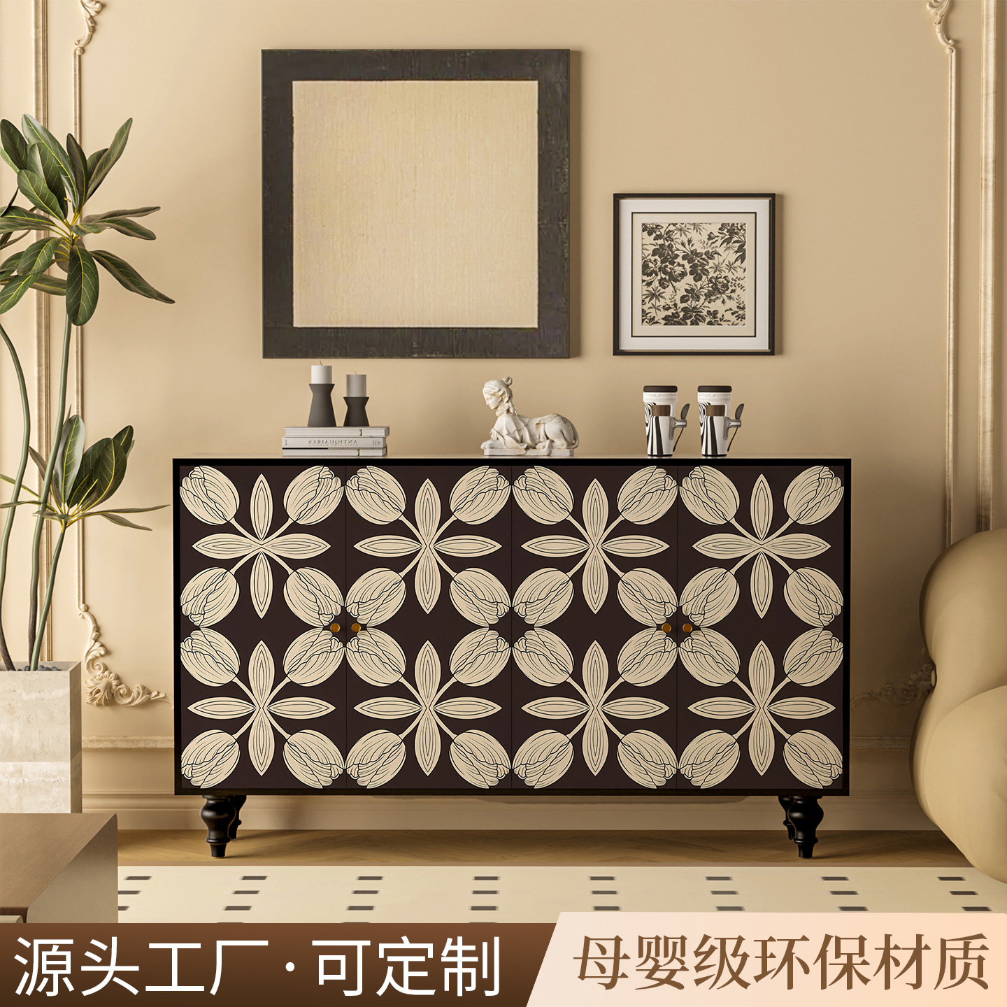 ✅ French-Style Vintage Solid Wood Sideboard 2025 New Model Storage Cabinet Entryway Cabinet Living Room Side Cabinet Storage