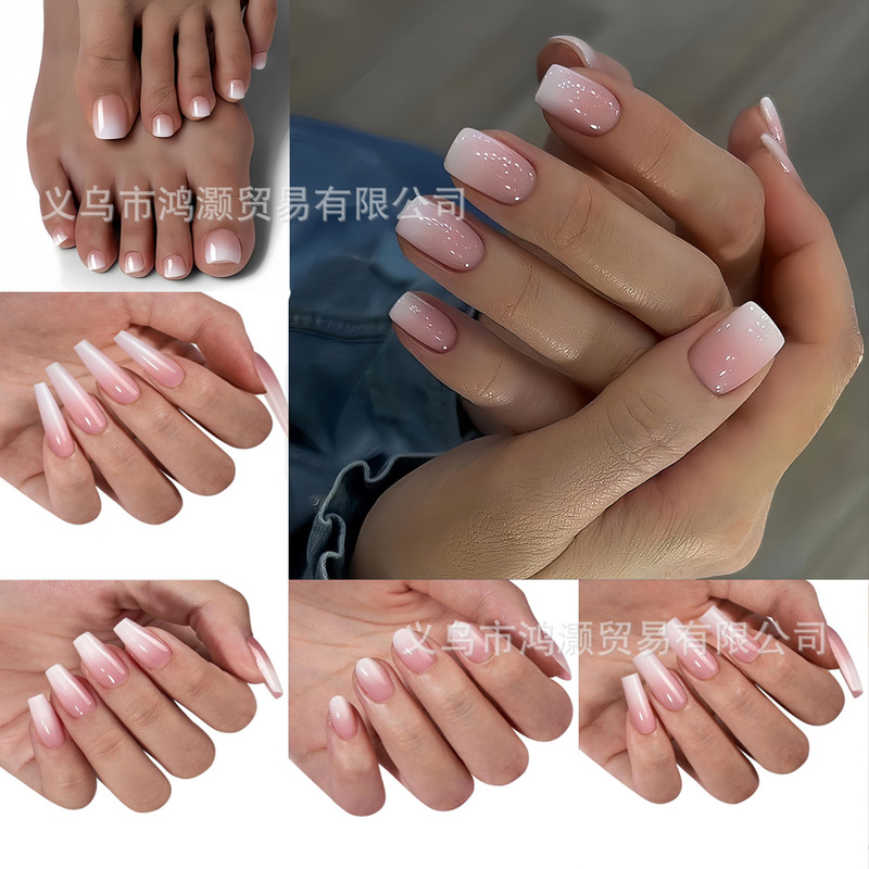 Cross-border French wearing nail toenails 24 boxed retro simple gradient nail toenails