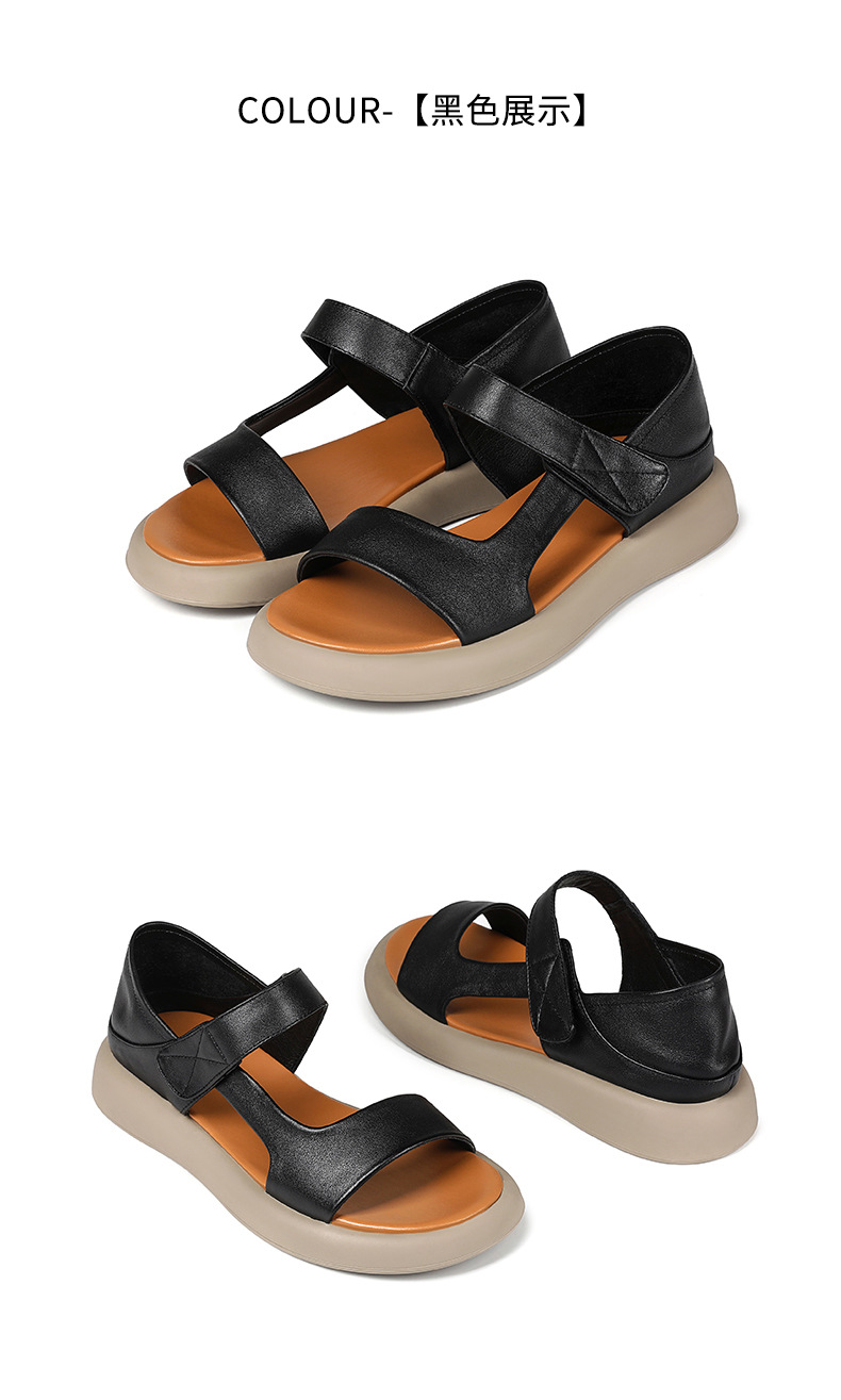 Sandal nữ đế bệt da thật mềm quai chữ V đi biển hằng ngày — Màu đen chi tiết 31